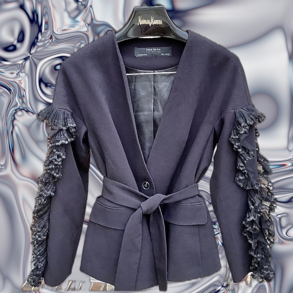Zara Basic Collection Ruffled Sleeve Jacket Blazer - Picture 6 of 7
